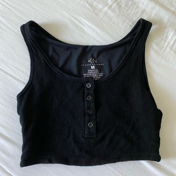 Klassy Network Black Henley Crop Tank M - Picture 2 of 3